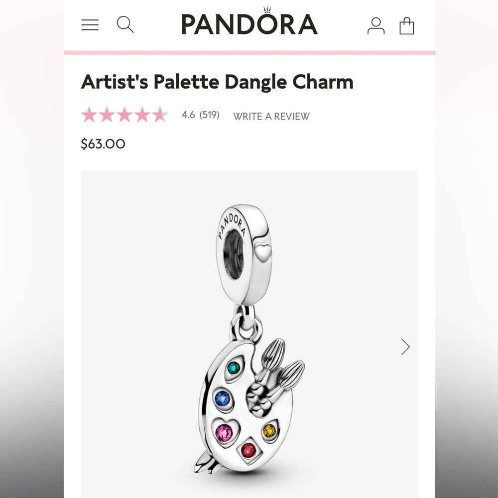 Pandora Artist's Palette Dangle Charm Green Blue Pink Red Yellow Art Silver - Picture 2 of 10
